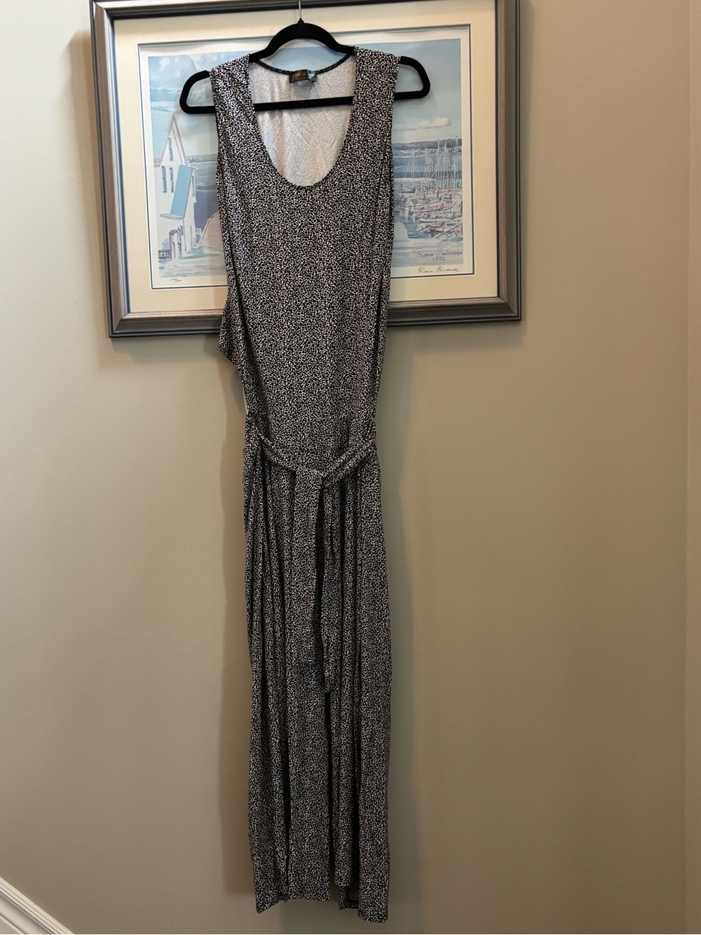 Sleeveless Black, Taupe & White Printed summer jumpsuit with Tie Waist from  Mii